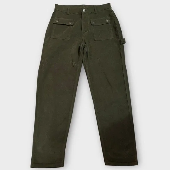 Free People Olive Green Boho Kyo Corduroy Carpenter Utility Pant 2 High Rise - Picture 4 of 9